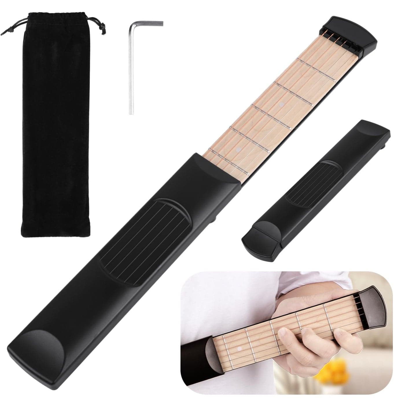 Anjetan 6-Fret Guitar Chord Trainer, Pocket Guitar Practice Neck, Portable Guitar Practice Tool, Guitar Chord Trainer for Beginners, 6-String Guitar Fingerboard for Home, Travel