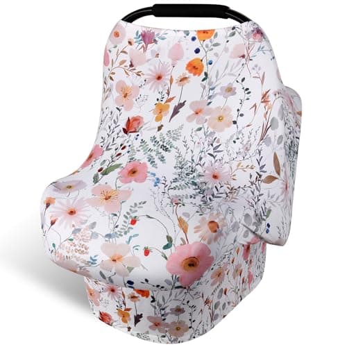 Rquite Allin1 Car Seat Cover Baby Carseat Covers for Girl Boy Stretchy Soft Infant Car Seat Cover Multiuse Baby Carrier Cover Car Seat Canopy Stroller Sun Shade Nursing Breastfeeding Cover