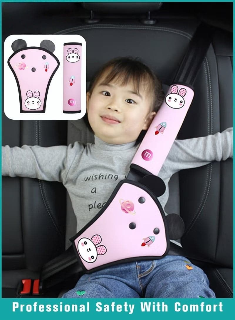 Children Car Seat Belt Adjuster&Covers, Kids Seatbelt Cover Pads for Neck Support, Toddler Safety Shoulder Positioner, Head-Rest Seatbelt Pillow for Travel&Driving, Set of 2