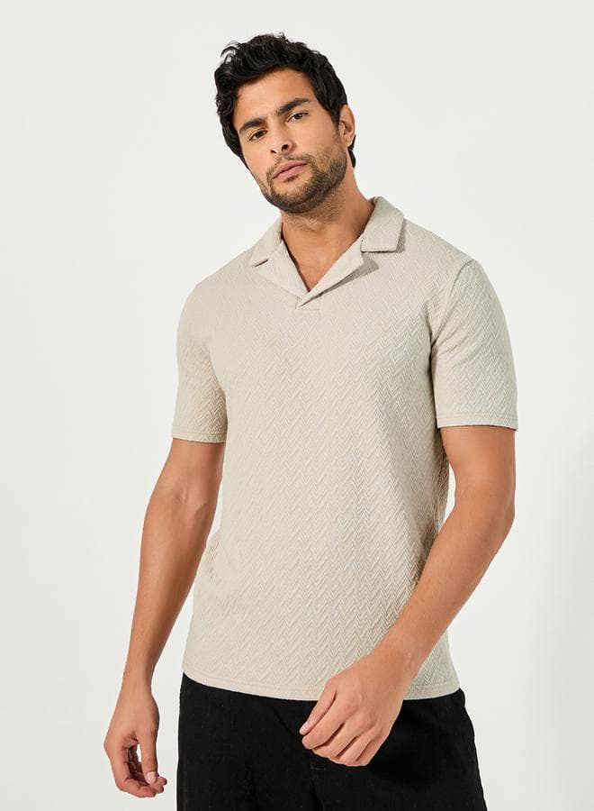 Premium Chevron Textured Knit Revere Collar Relaxed Polo