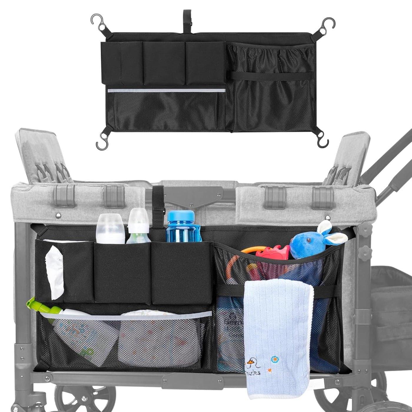 Stroller Wagon Cargo Net Stroller Wagon Accessories Organizer Compatible with WONDERFOLD All WSeries Models Large Capacity Mesh Cargo Storage Net with Sorting Pockets for Dry Wet Separation
