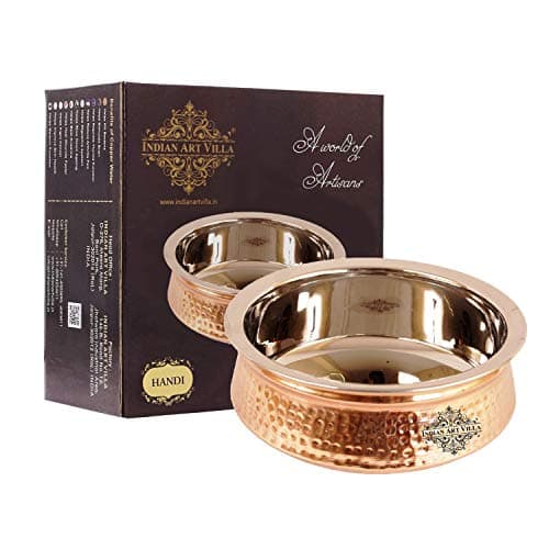Indian Art Villa Steel Copper Serving Handi Bowl, Serveware & Tableware, Home Restaurant, Volume-750 ML, Pack of 1
