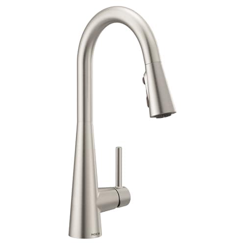 Moen Sleek Spot Resist Stainless One-Handle, Single-Hole Pulldown Kitchen Faucet with PowerBoost Technology for Faster Water Flow, Modern Kitchen Sink Faucet with Pulldown Sprayer, 7864SRS