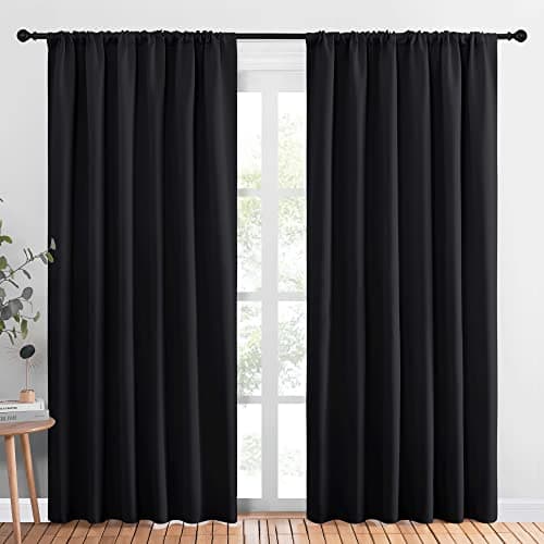 NICETOWN Halloween Black Blackout Curtain Blinds - Solid Thermal Insulated Window Treatment Blackout Drapes for Bedroom (2 Panels, 70 inches Wide by 84 inches Long)