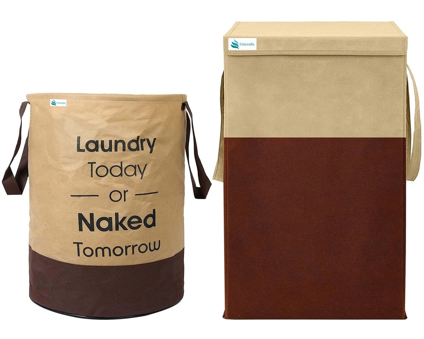 Unicrafts Laundry Bag 45 LitresLaundry Storage Bag Clothes Toys Storage Foldable 68 Litres Laundry Basket With Lid and Side Handles for Dirty Clothes Combo Pack of 2 BeigeBrown