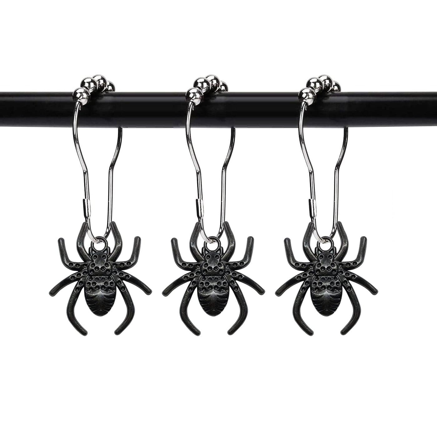 ZILucky Set of 12 Spider Shower Curtain Hooks Rings Halloween Bath Decor Party Decoration Stainless Steel Rustproof Black