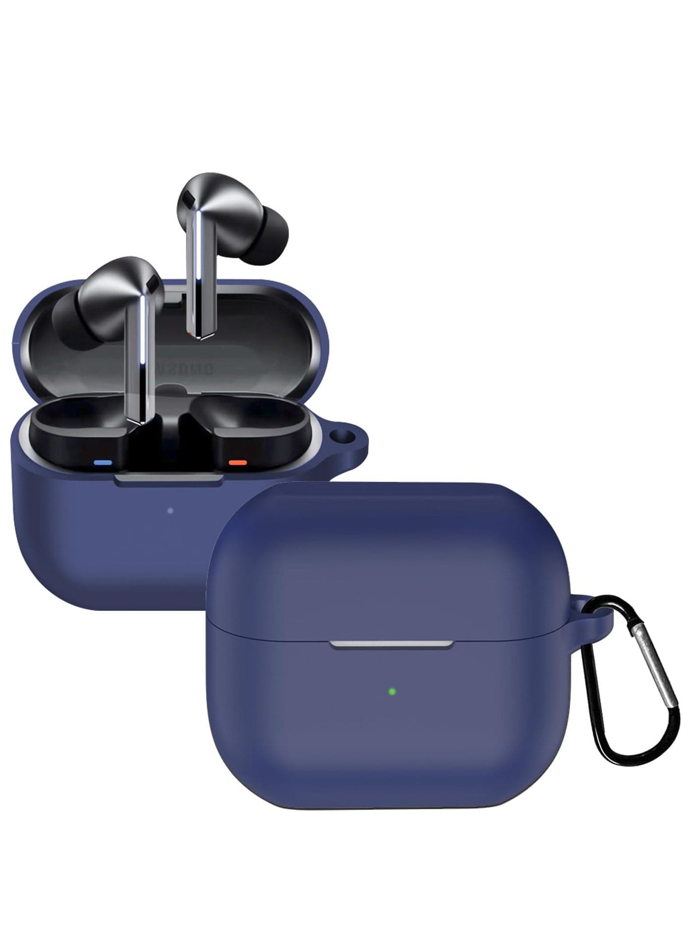 Silicone Case Compatible with Samsung Galaxy Buds 3/3 Pro Protective Cover with Carabiner (Dark Blue)
