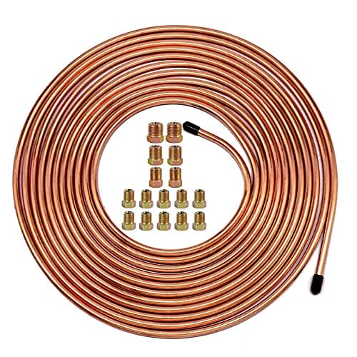 MuHize Upgraded Brake Line Tubing Kit 25 Ft of 316 Copper Coated Flexible Tube Roll 25 ft 316 Includes 16 Fittings