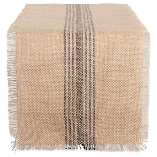 DII Jute Burlap Collection Kitchen Tabletop, Table Runner, 14x108, Middle Stripe Gray