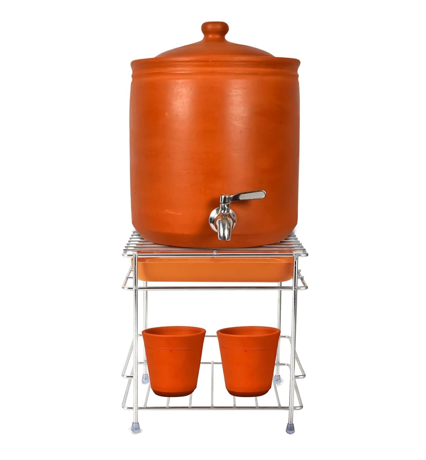 Stainless Steel Matka Stand with Tray Heavy-Duty Water Pot Stand for Kitchen – Pot Stand for Matka, Water Dispenser & Clay Matka Pot – Rustproof Stand for Water Pot Storage(20 x 20 x 18 CM) Stand Only