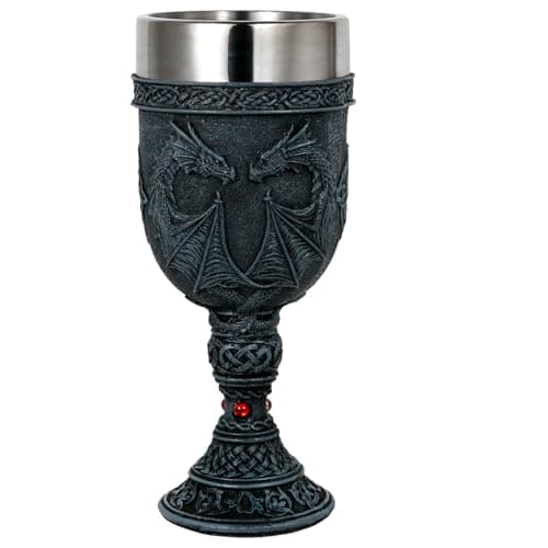 alikiki Medieval Dark-Night Dragon Goblet - Dungeons and Dragons Gifts Game Ideas of Thrones Merchandise 7oz Stainless Steel Drinking Cup Gothic GOT Dragon D&D Chalice Party Decor Collectible