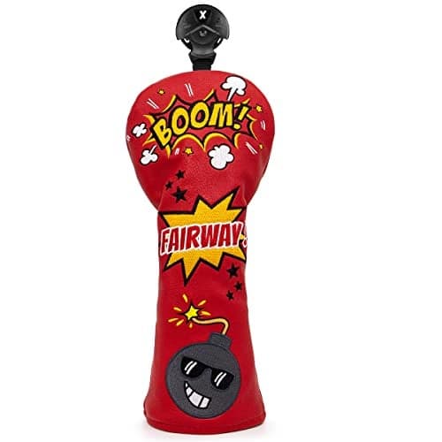Funny BombGolf Fairway Wood Head Cover Red Leather Golf Club Covers for Woods Rotatable 3 4 5 7 X Fairway Headcover for Men or Women Golfer