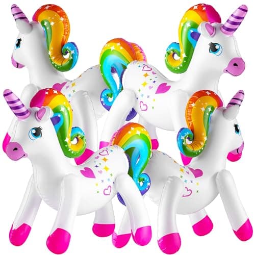 Inflatable Unicorn Party Decorations Pack of 4 24 Inch Large Blow Up Rainbow Unicorns for Unicorn Birthday Decorations Party Decor Balloons Pool Fun and Party Favors Supplies