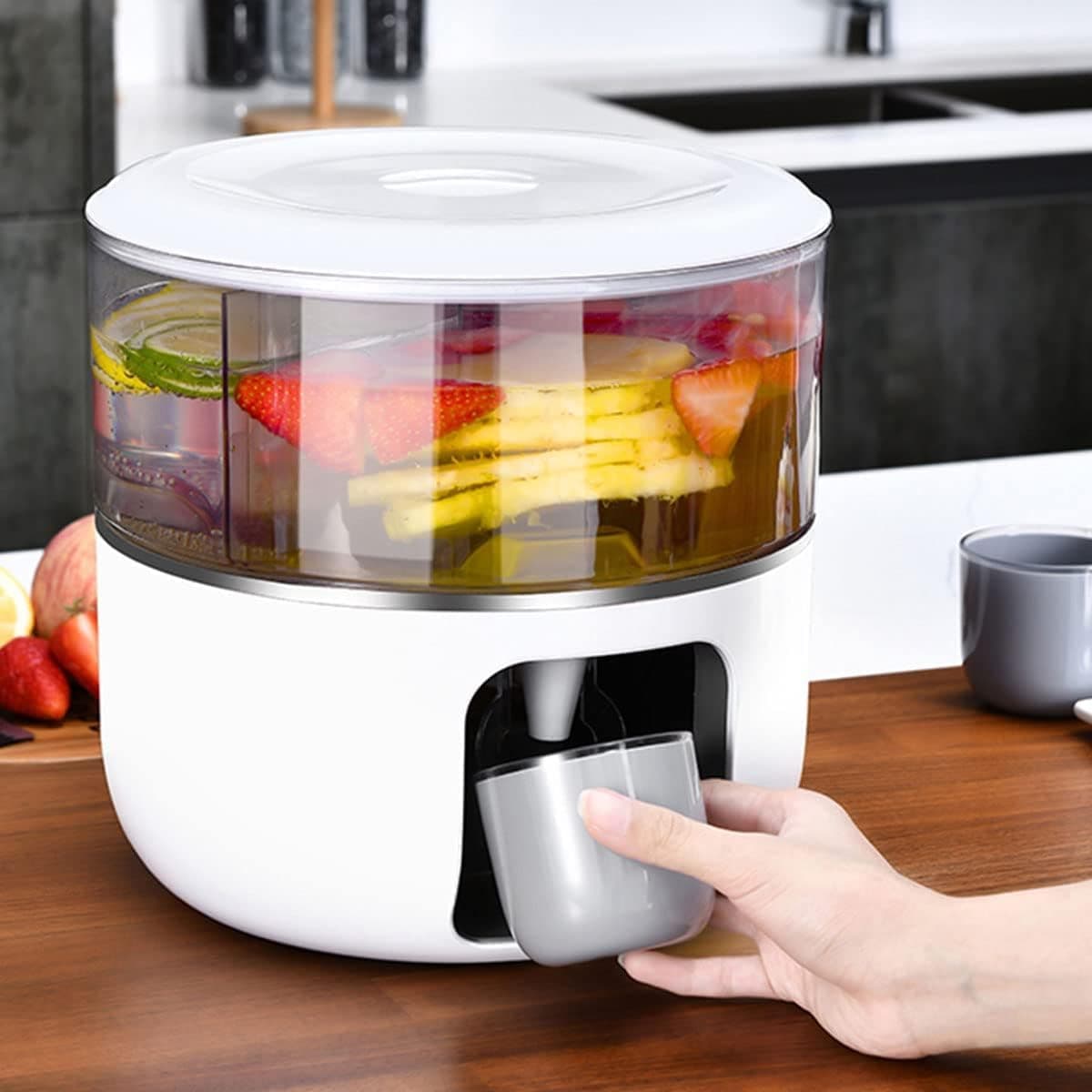 PROSFIA Slim Fridge Water Dispenser with Tap 360 Rotatable Beverage Dispenser Home Desktop Water Dispenser for Milk Drinks for Gatherings School Office Juice Carafes