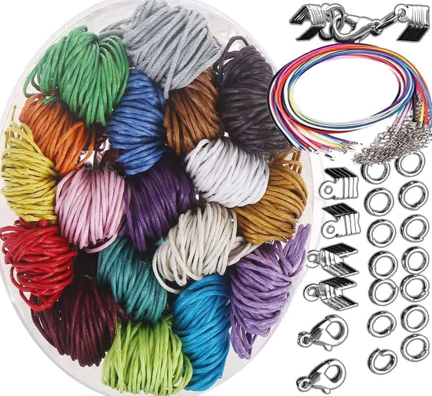 DIY Crafts 120 mtr Kit, Random Colour, 5X Necklace Sample 1-120 Yards Waxed Polyester Cord Thread Beading String for Bracelet Necklace Jewelry Making Macrame Suppli (120 mtr Kit, Random Colour)