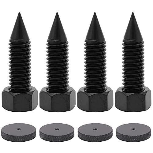 Flushbay 4 Pack Speaker Spikes Floor Protectors Adjustable Speaker Isolation Spikes M10 Black for Subwoofer CD DVD Player Turntable Recorder Chassis with Speaker Isolation Feet Pad (M10)