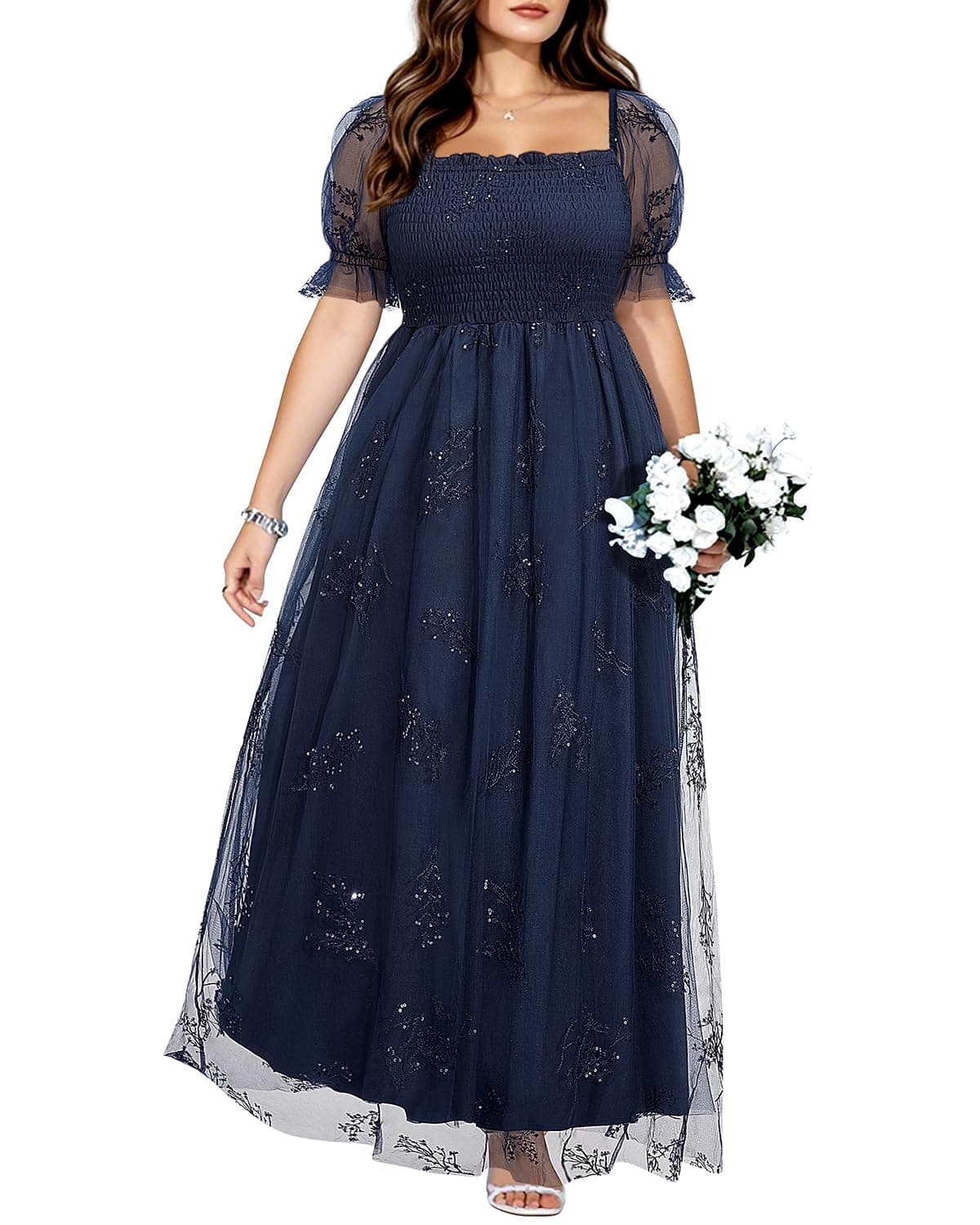 Formal Dress Women Wedding Guest Plus Size Navy Blue Bridesmaid Mother of Bride Tulle Evening Gowns Long Prom Dress 2025