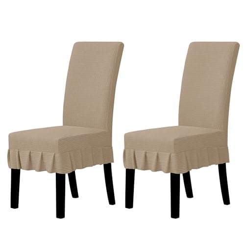 Easy-Going Dining Chair Covers Stretch Parsons Chair Slipcover with Skirt Chair Covers for Dining Room Restaurant Banquet (2 PCS, Khaki)