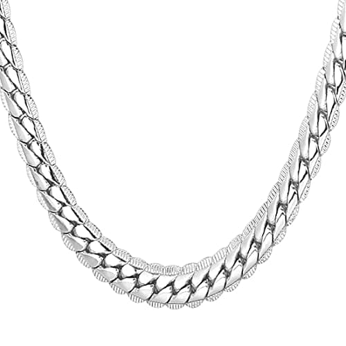 U7 Platinum Plated Snake Curb Chain|Men Womens Flat Link for Rapper 6MM Wide Choker Necklace 18 Inch Chain