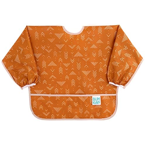 Bumkins Sleeved Bib for Girl or Boy, Baby and Toddler for 6-24 Mos, Essential Must Have for Eating, Feeding, Baby Led Weaning Supplies, Long Sleeve Mess Saving Food Catcher, Soft Fabric, Boho Orange