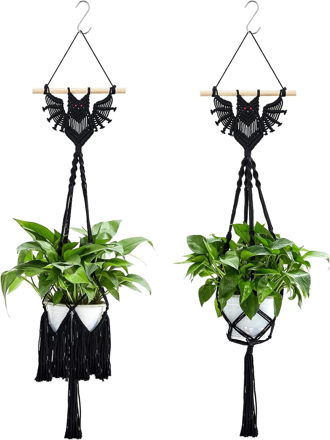 Shappy 2 Packs Jute Crochet Long Plant Hanger for 3 Inch to 12 Inch Pots Macrame Plant Holder Rope Boho Plant Hanger with 2 S Shaped Hooks for Halloween Home Decor BlackBat