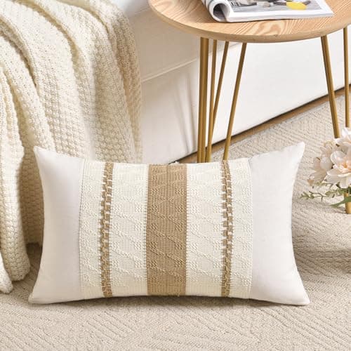 Fancy Homi Set of 1 Neutral Tan Lumbar Decorative Throw Pillow Cover 12x20 Inch for Couch Bed Sofa Chair, Modern Organic Farmhouse Boho Home Decor, Soft Cotton Cute Accent Taupe Rectangle Cushion Case