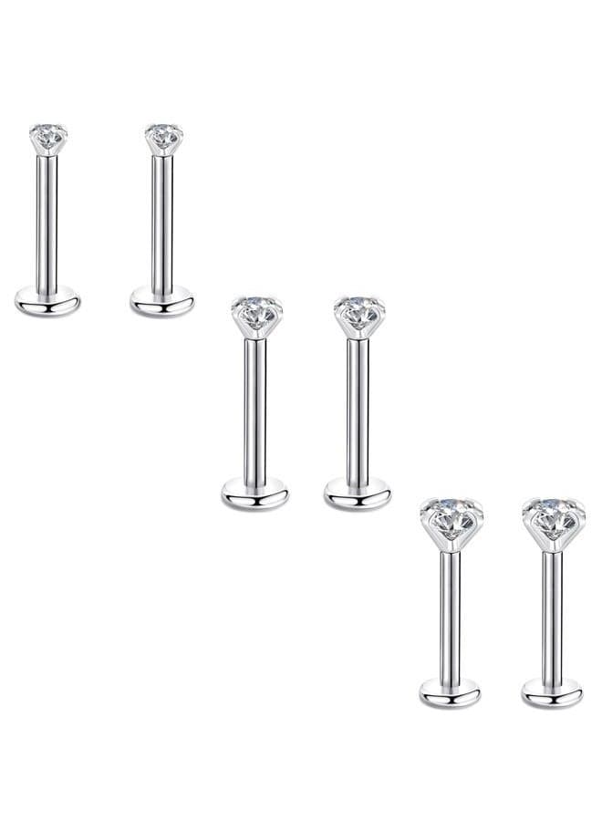 16g Flat Back Earrings 10mm Post 316L Surgical Steel Bar 2mm 3mm 4mm CZ Stud Earrings Set Lip Ear Lobe Rook Helix Conch Piercing Jewelry