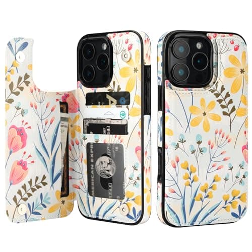 HAOPINSH for iPhone 16 Pro Max Wallet Case with Card Holder Floral Flower Pattern Back Flip Folio PU Leather Kickstand Card Slots Case for Women Girls Double Magnetic Clasp Shockproof Cover 69