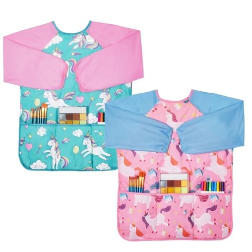 Lictin 2 Pack Kids Art Smocks,Toddler Smock,Waterproof Artist Painting Aprons for Children,with Long Sleeve for Age 3-8 Years