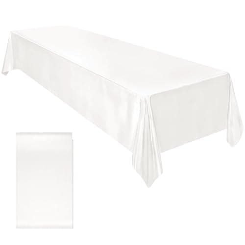 Ruisita Satin Party Tablecloth Table Cover 58 x 102 Inches Wedding Rectangle Bright Silk Tablecloth Table Cover Smooth Fabric Tablecloth Table Decor for Wedding Banquet Table Decoration White