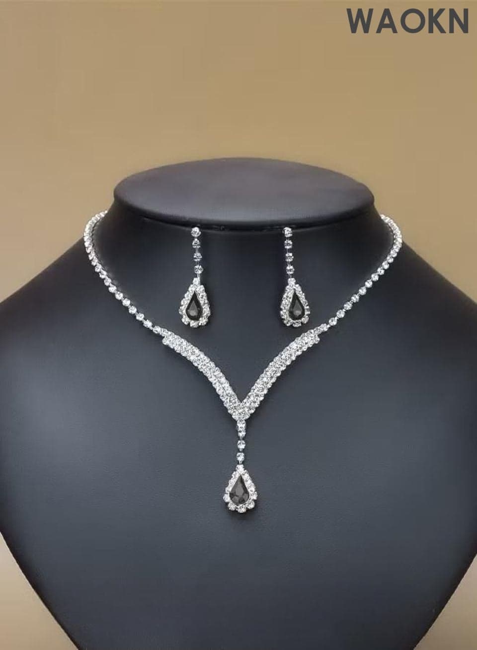 3 Pcs Zircon Necklace Earrings Set ,Ear Drop Dangle Diamond Bridal Dress Accessories ,Elegant and Noble Jewelry Gift , Suitable for travel souvenirs, birthday gifts , Fashionable and trendy, classic and versatile ,black .