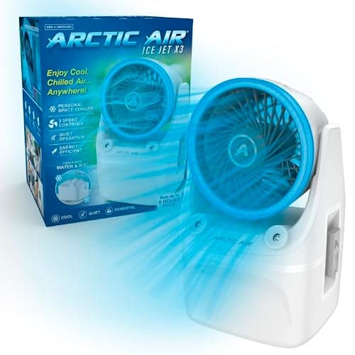 Arctic Air Ice Jet X3 Portable Air CoolerDual Mist Modes Up to 8Hour Cooling Time 3Speed Portable Cooler with Adjustable Airflow USB C LED Mood Light Lightweight Great for Home Travel