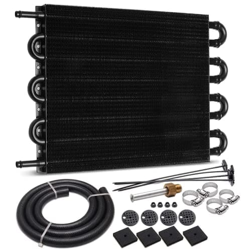 Piodelo 5/16" Transmission Oil Cooler Kit, 8 Pass Ultra-Cool Tube and Fin Cooler Kit Universal Aluminium Alloy Black