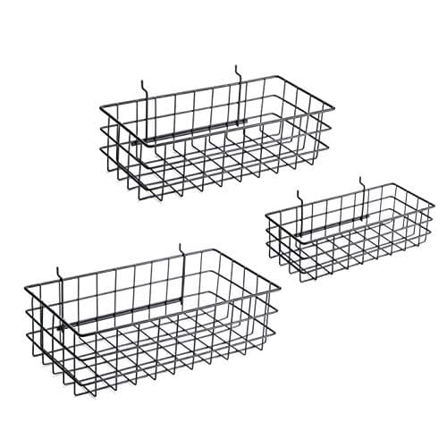 RightArrange Pegboard Baskets, Set of 3 Black - Hooks to Any Peg Board - Square Style Baskets Hold More - Organize Tools, Workbench, Accessories, Garage Storage - Wall Organizer Attachments