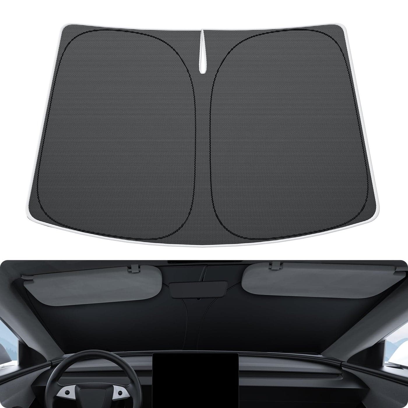 BASENOR 20262017 Tesla Model Y Model 3 Windshield Sunshade Nano Ice Crystal Folding Front Window Sun Shade Heat UV Protection for Tesla StandardPremiumPerformance Black