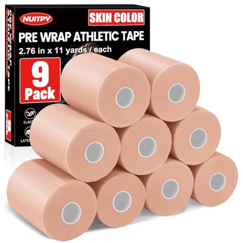 9 Pack Pre Wrap Athletic Tape, 2.76 Inch x 11 Yards Prewrap Tape for Hair Soccer, Pre Wrap Foam Underwrap Tape, Soccer Pre Wrap Tape, Prewrap Tape for Hair, Wrists, Hands, Ankles, Knees - Skin Color