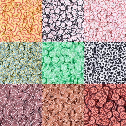 SUNNYCLUE 90G Polymer Clay Slices Ball Cabochon Mini Football Rugby Baseball Basketball Pieces Sports Balls Clay Cabochons Sport Confetti for Nail Art DIY Crafts Party Table Decoration Favors