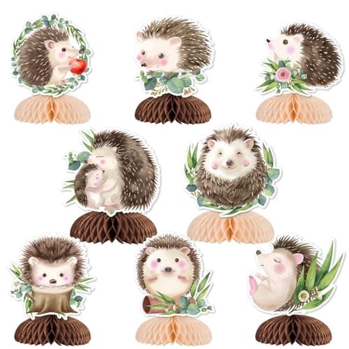 SHADOAMP Hedgehog Birthday Party Decoration 8pcs Hedgehog Honeycomb Centerpiece DoubleSided Printing Table Decoration for Hedgehog Woodland Forest Jungle Animal Birthday Baby Shower Party Decoration