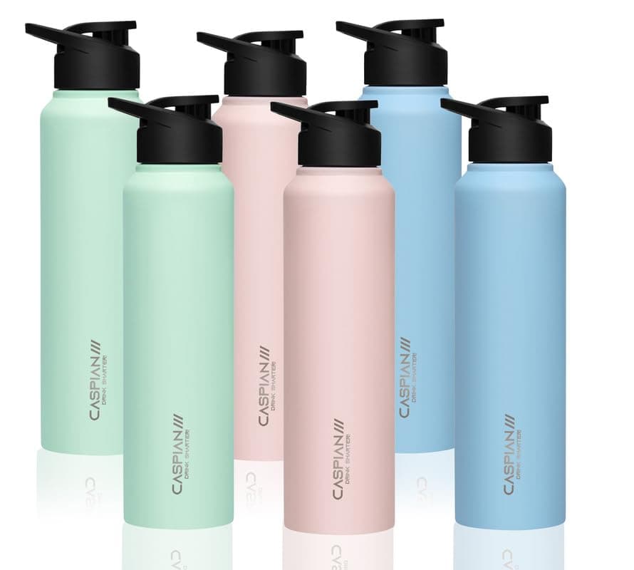 CASPIAN /// Hike ISI Certified Stainless Steel Water Bottle 1ltr.(Multi-colour, 1 Litre, Set of 6) | Leak Proof Sipper for Fridge Home Office Travel School Kids Boys Girls Adults Sports Gym| BPA Free
