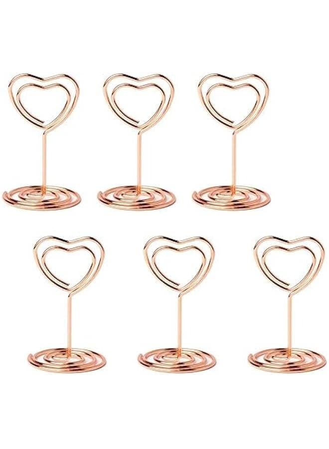 20pcs Mini Place Card Holder, Table Number Holders, Table Card Holders, Table Number Stands, Wire Table Picture Photo Holder with Heart Shaped Menu Memo Clips for Wedding Favors (Rose Gold)