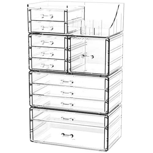 Acrylic Clear Makeup Organizer CountertopStackable Skincare Organizer for Vanity With 11 DrawerLarge Plastic Desk Accessories OrganizationBathroom Cosmetic Organizer Countertop for BeautySkin Care