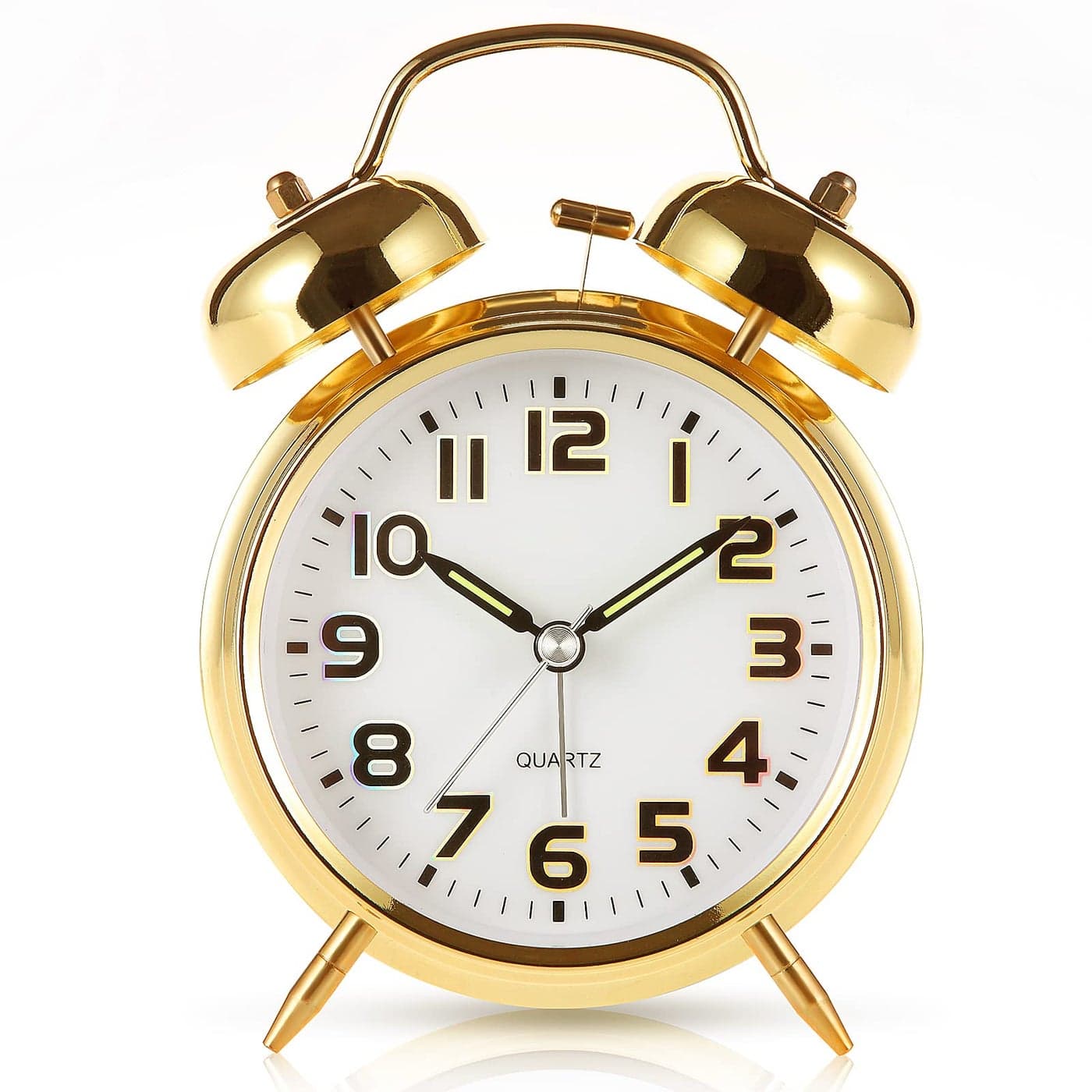 Tetino Super Loud Alarm Clock for Heavy Sleepers4 inches Twin Bell Alarm Clock with BacklightBattery OperatedSilent Non Tickingfor KidsAdultsBedroomsRetro Decor Desk Analog Clocks Golden