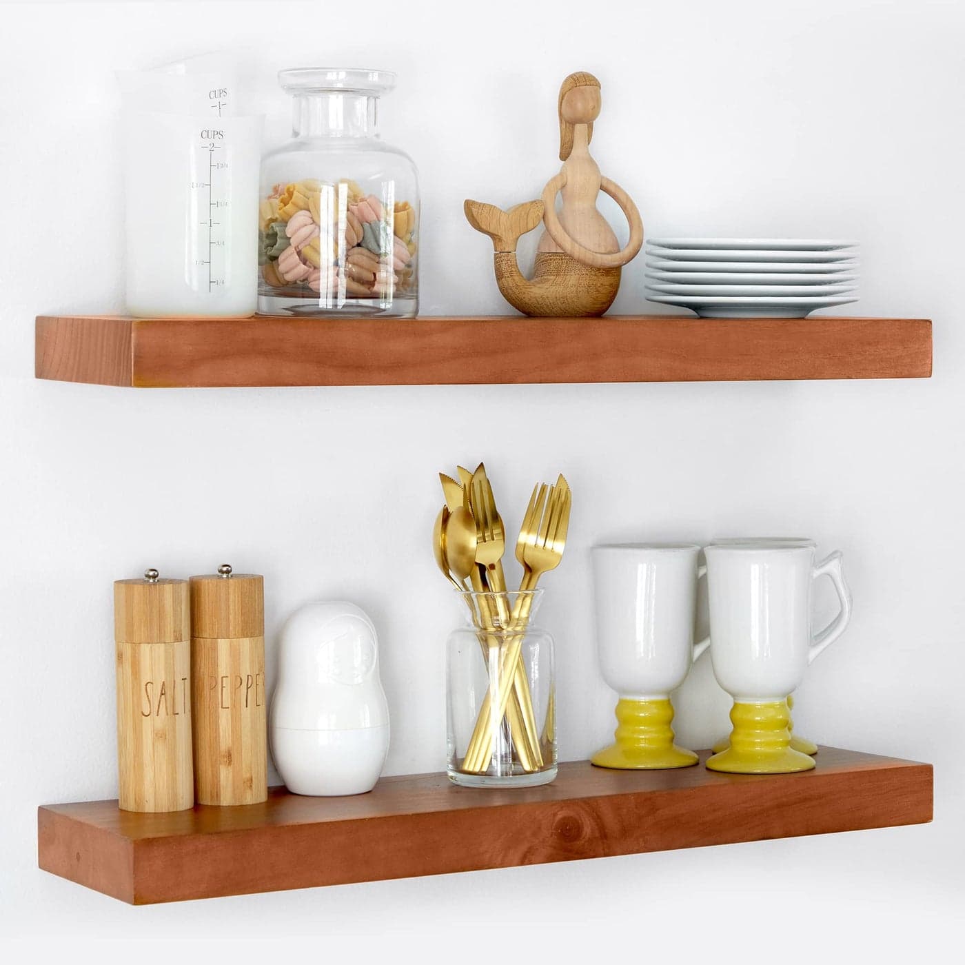 Homeforia Rustic Farmhouse Floating Shelves Bathroom Wooden Shelves for Wall Mounted Thick Industrial Kitchen Wood Shelf 24 x 65 x 175 inch Set of 2 Honey Oak Color