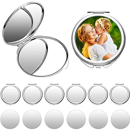 Jetec 6 Pieces Sublimation Pocket Makeup Mirror Sublimation Metal Compact Mirror Sublimation Travel Makeup Mirror for Women Men Home Travel Use