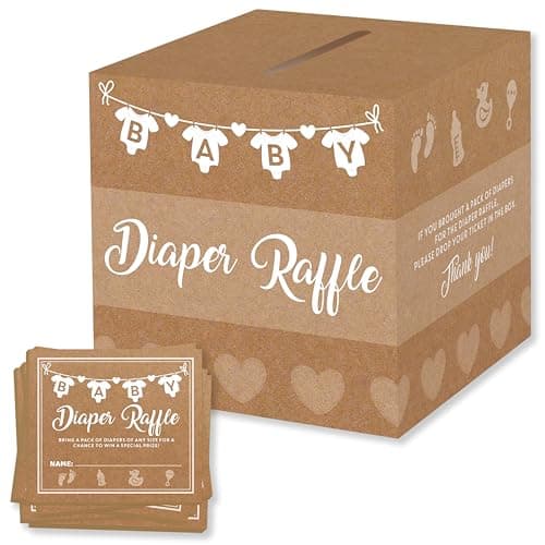 Party Hearty Baby Shower Games for Girl or Boy, 50 Diaper Raffle Tickets, Diaper Raffle Ticket Cards Box, Baby Shower Decorations, Raffle Prizes, Ideas