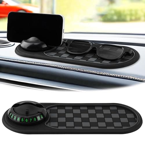 Multifunction Car AntiSlip Mat Car Dashboard Mobile Phone Holder Anti Slip Mat Phone Holder and Temporary Parking Number Pad Secure Storage for Sunglasses Keys Gadgets