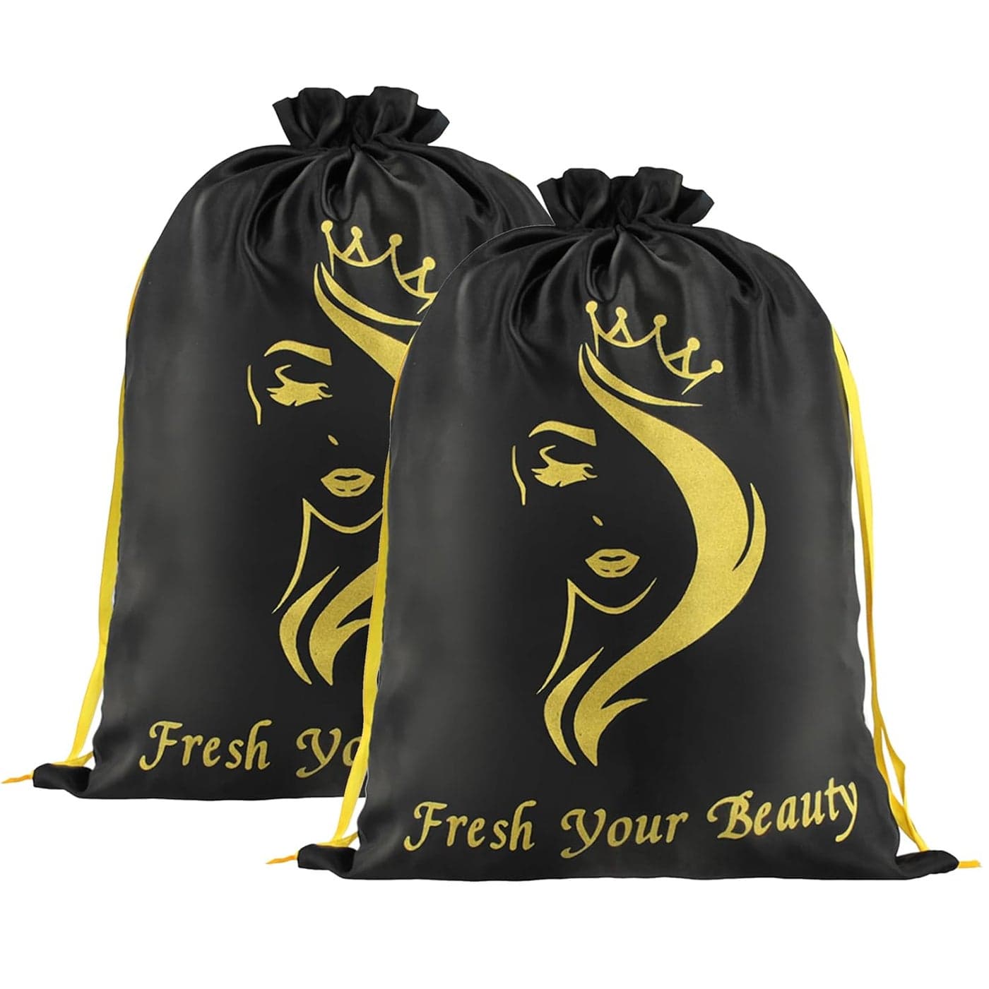 2PCS Satin Wig Bags Storage for Multiple Wigs Soft Silky Pouches with Drawstring Hair Packaging Bags for Wigs BundlesHair ExtensionsTools business gift bags Black
