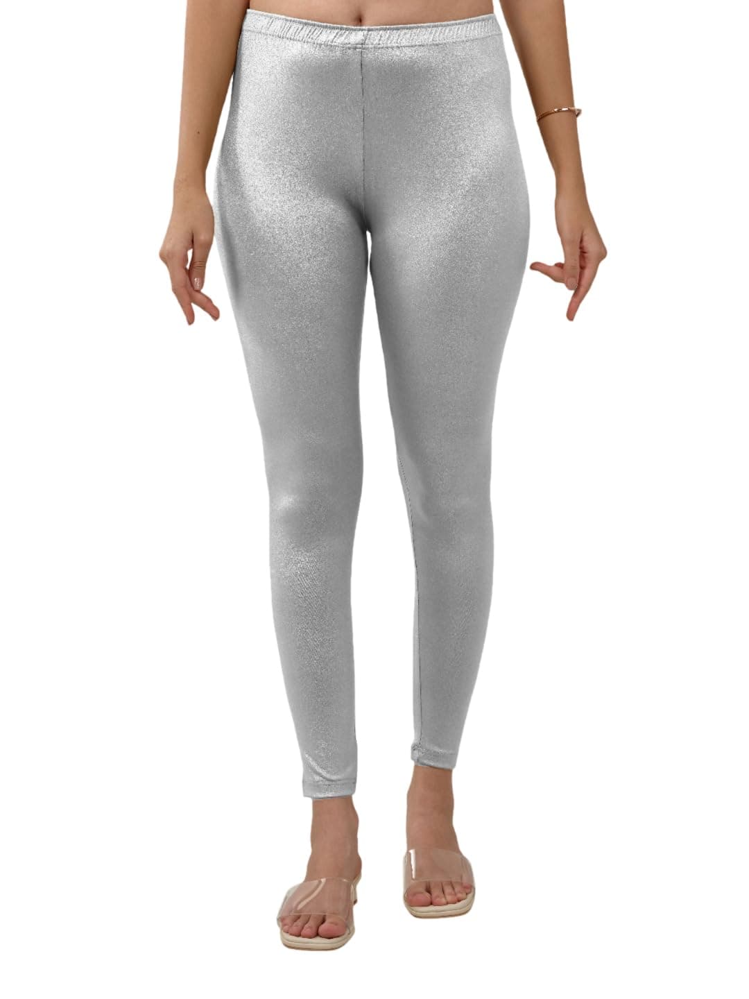 Lyra Women Solid Premium Cotton Ankle length Leggings | Mid-Waist | Fashionwear Silver