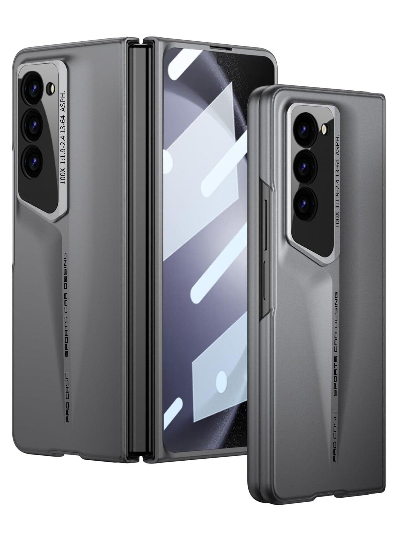 Case Slim and Thin for Samsung Galaxy Z Fold 5 Matte PC Back Built in Screen Protector Ultra Thin Transparent Plating Crystal Front Glass All Inclusive Case Dimensional Blade Design Gray