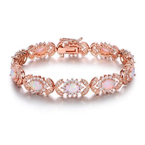 Barzel 18K Rose Gold Plated Created Opal Tennis Bracelet (Rose Gold)